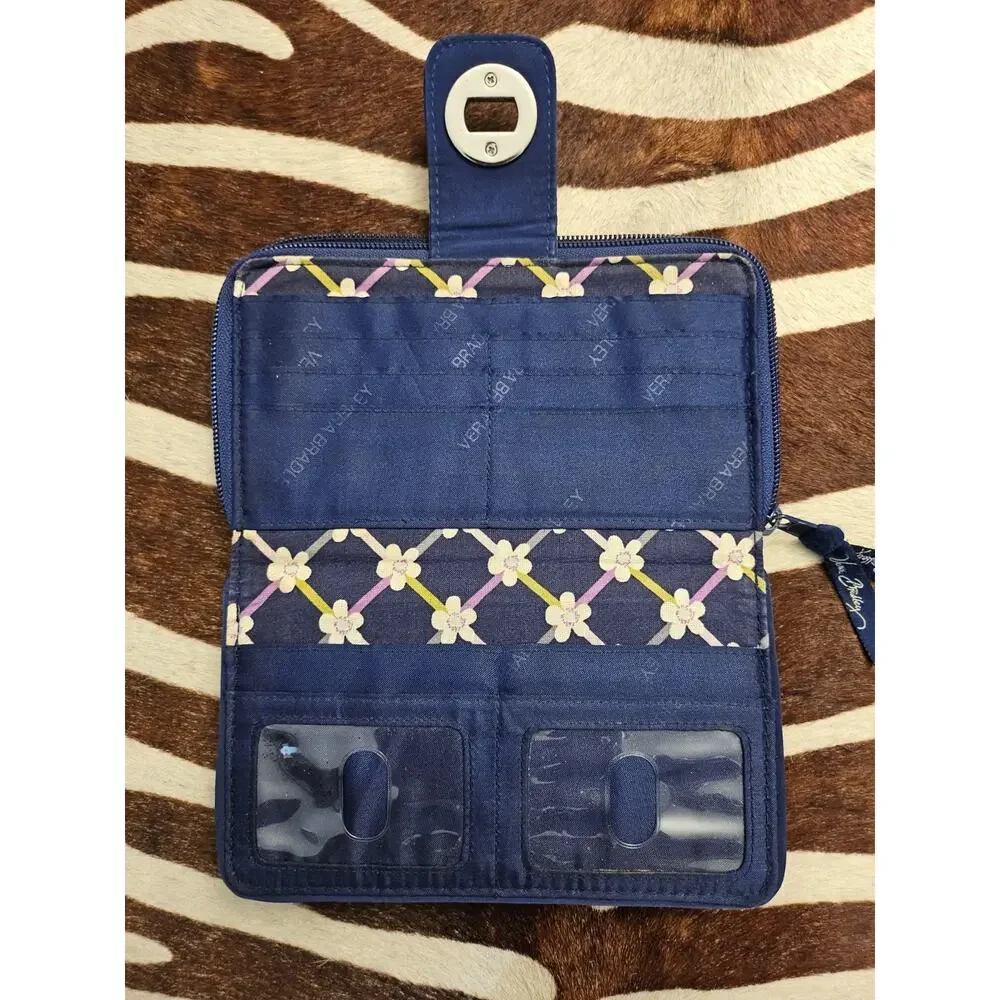 Vera Bradley RFID Turnlock Wallet Classic Navy Blue Quilted Zip Around Travel